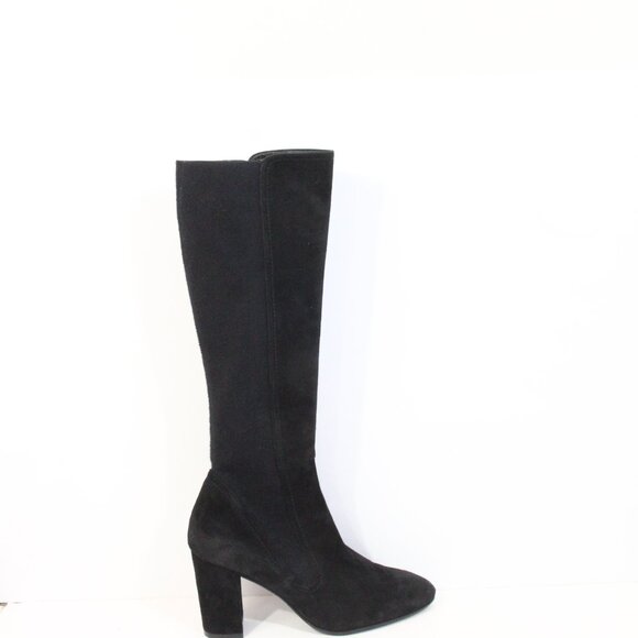Stuart Weitzman Knee High Boots sz 7 Women Black Suede Heel Pull on Livia - Picture 2 of 16